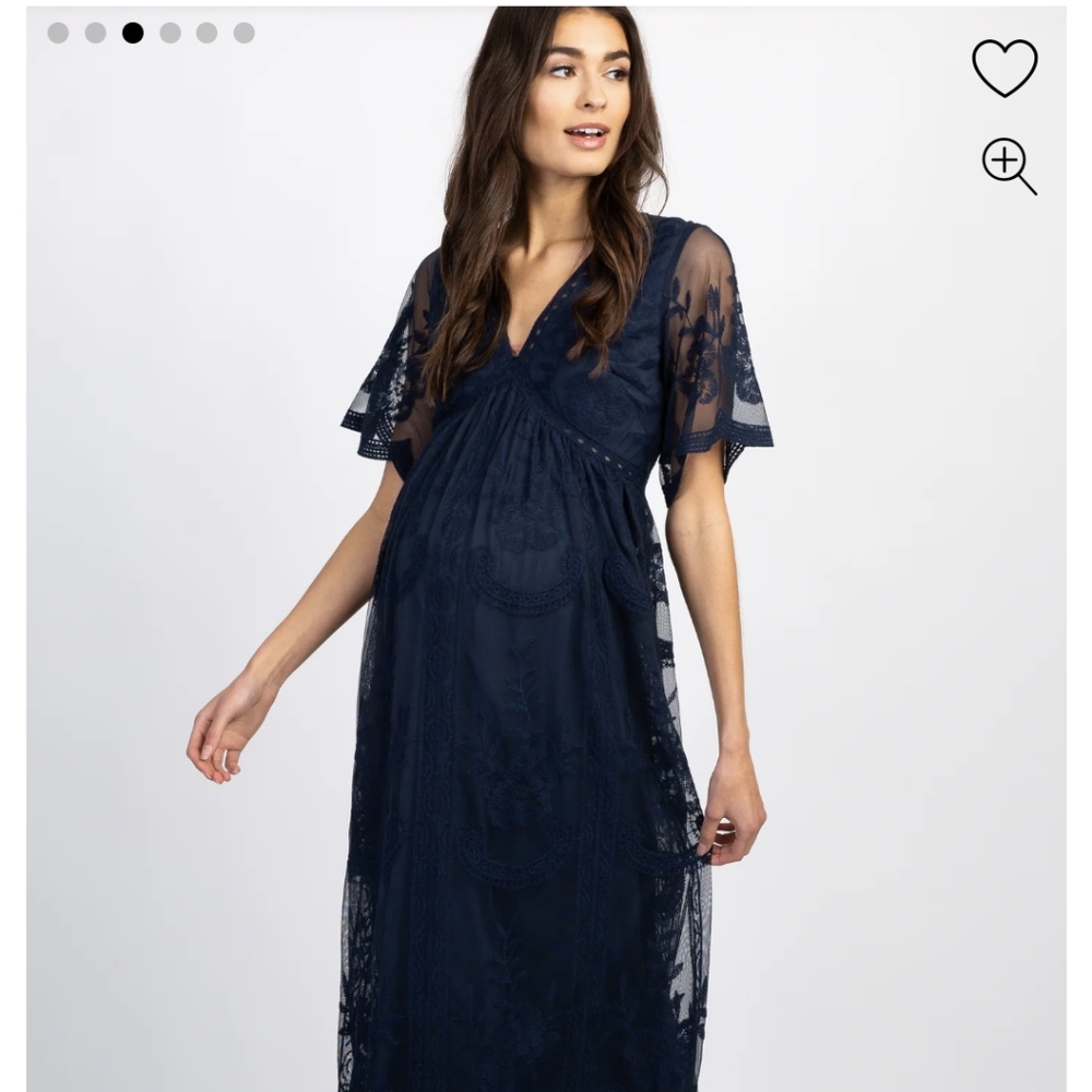 PinkBlush navy blue lace mesh overlay maternity maxi dress
